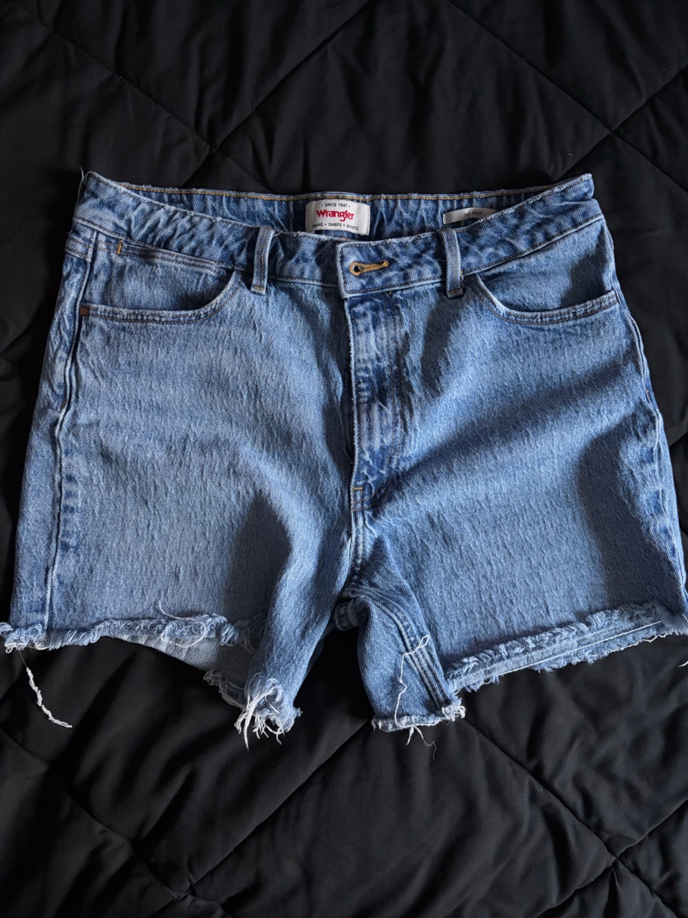 Wrangler Medium Blue Frayed Denim Shorts